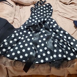 Hearts & Roses Black White Large Polka Dot Swing Dress